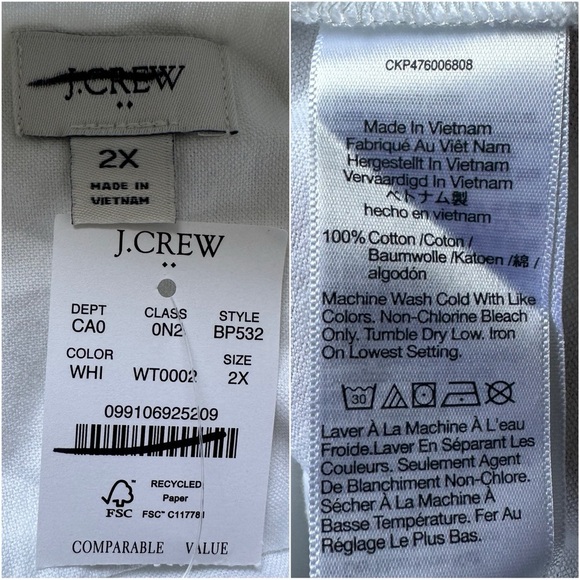 J. Crew Factory Top Button-Up Oxford Shirt in Signature Fit White 2X - Picture 9 of 12